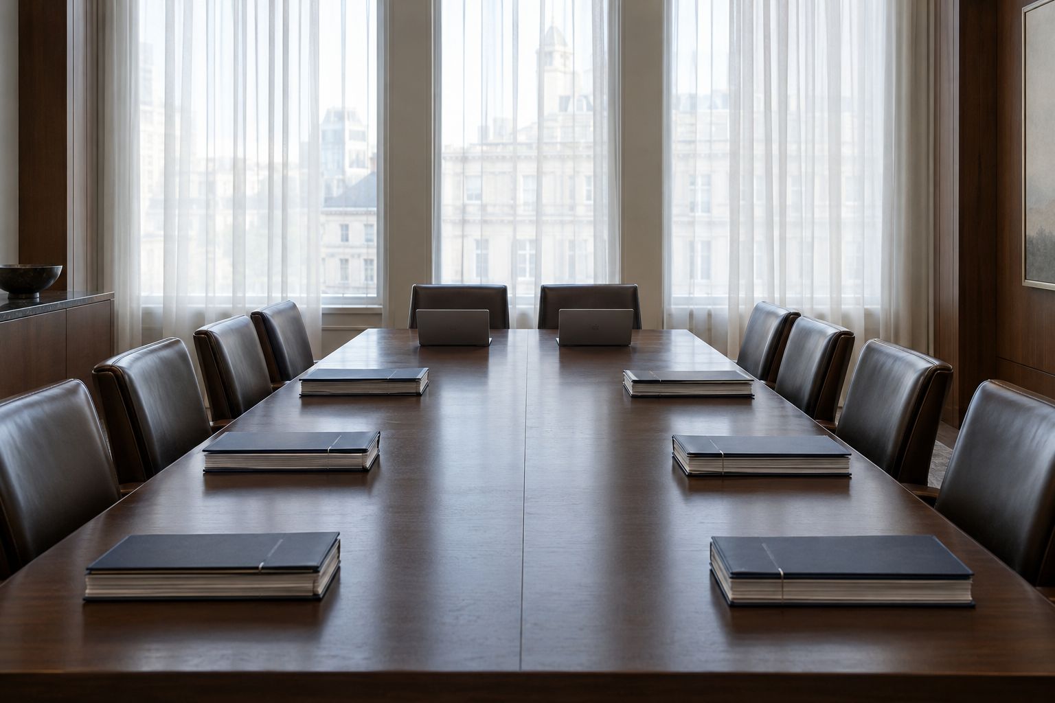 Empty boardroom with documents