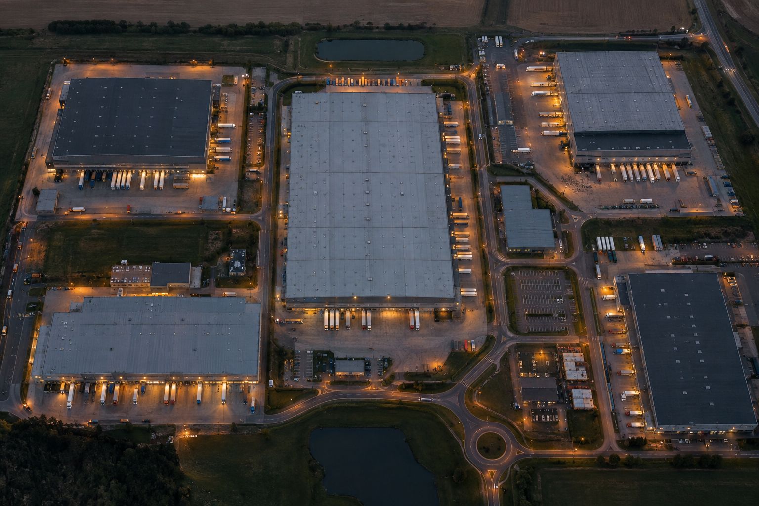 Aerial view of a connected logistics park