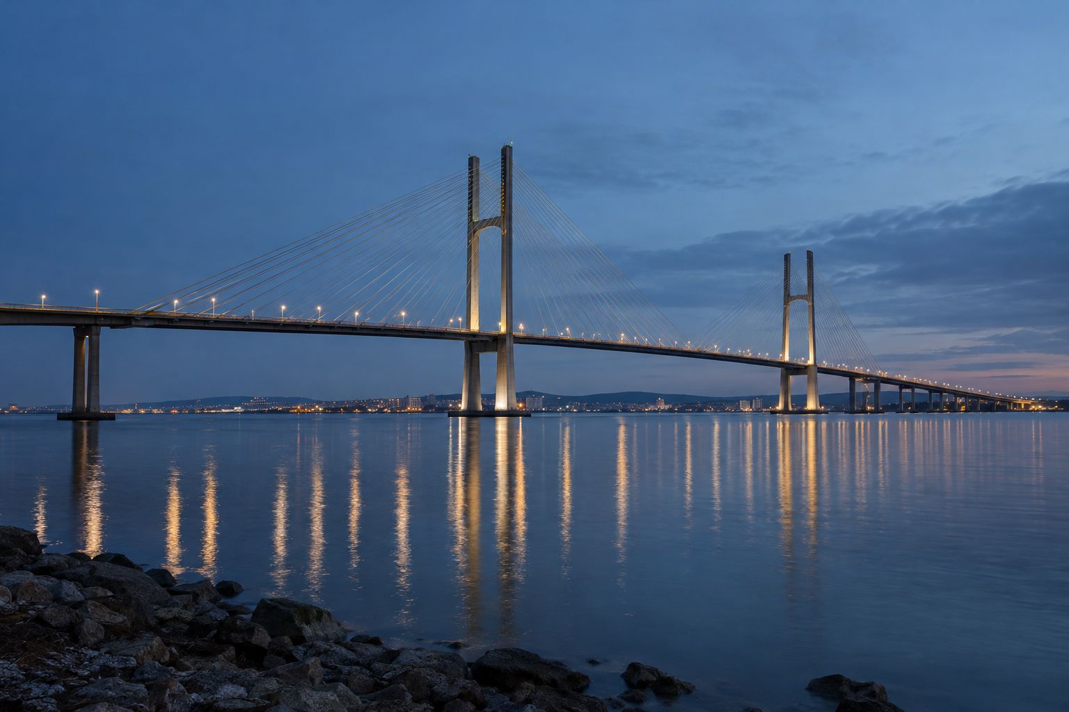 Cable-stayed bridge at blue hour