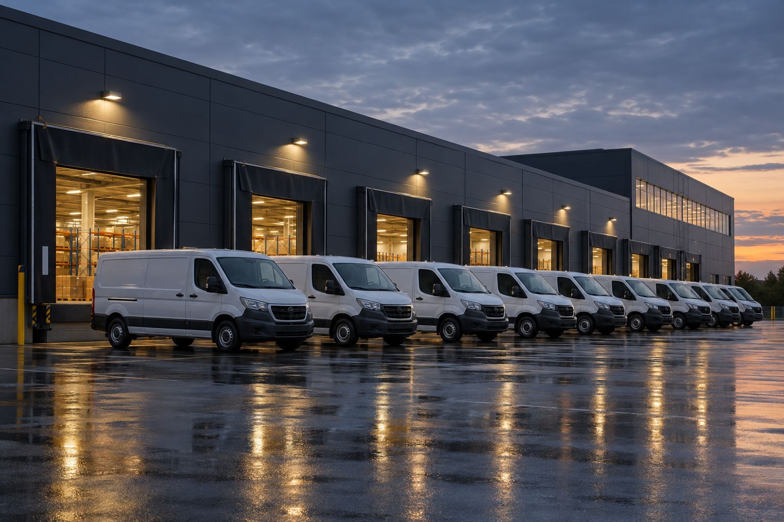 Delivery vans at a distribution depot