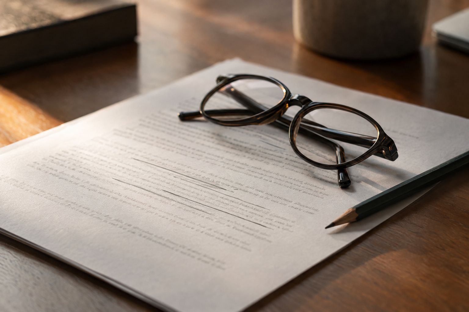Contract page with reading glasses