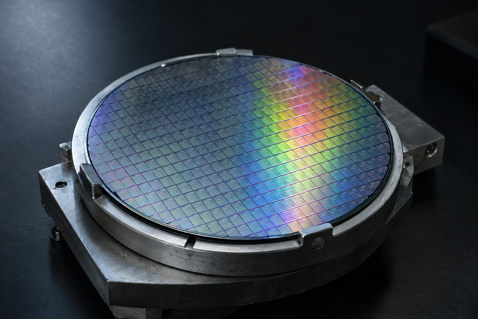 Silicon wafer on a lab bench